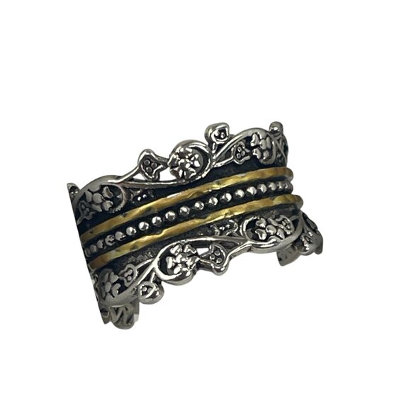 Ornate Floral Ring Sterling Silver and Brass Womens Size 8 - Picture 2 of 7